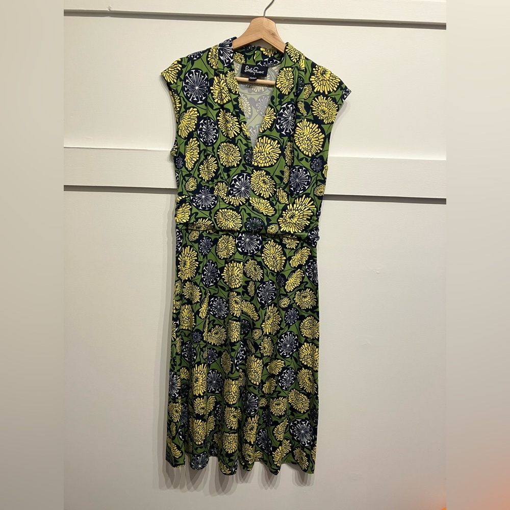 Boden Green and Yellow Floral Wrap-Style Midi Dress